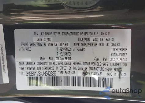 2018 Mazda Mazda3 Touring from USA, damaged, VIN 3MZBN1V3XJM242826